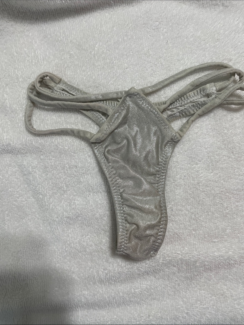 Women's Shimmer Strappy Thong Bikini Bottom - Silver
